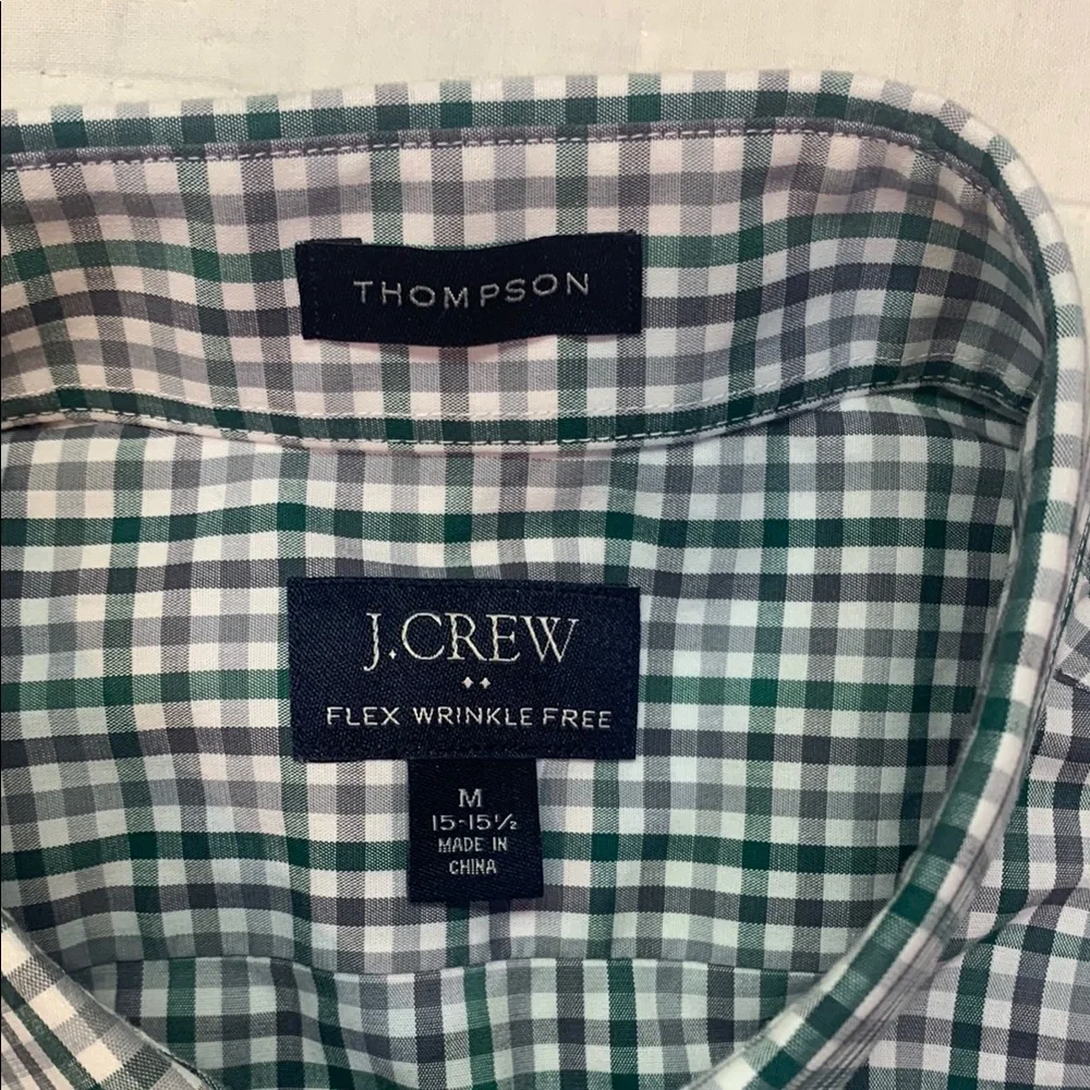 J. Crew Men's Medium Green & Gray Gingham Plaid Casual Button‎ Down Shirt